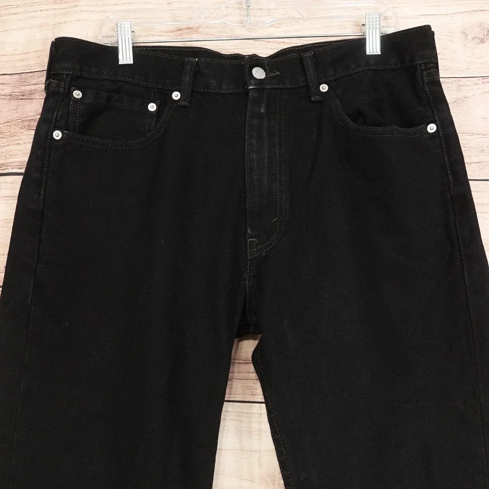Levis 505 Jeans Mens 36x32 Black Dark Wash Regular Fit Straight Denim Pants